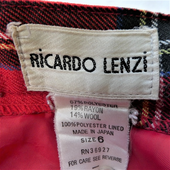 24x26 Ricardo Lenzi Pants Lined JaPaN Tartan Red Plaid Zip Fly Pleated Pockets 6 - Picture 7 of 7